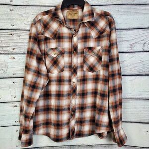 Wrangler Retro XL Western Pearl Snap Shirt Brown Plaid 100% Cotton